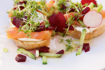 Fresh salmon salad on toast
