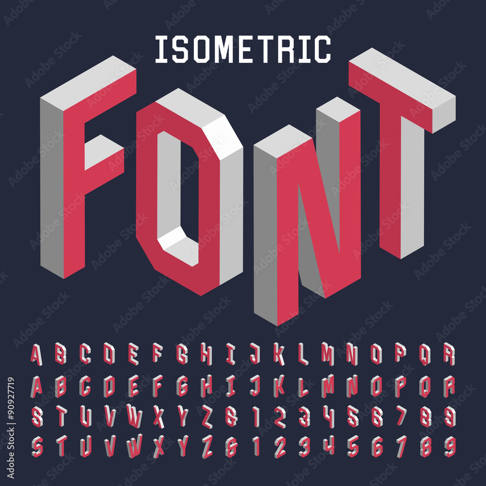 Fototapete 3d isometric alphabet vector font. isometric letters, numbers and symbols. three-dimensional stock v