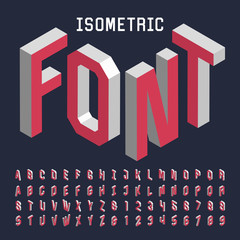 3d isometric alphabet vector font.
Isometric letters, numbers and symbols. Three-Dimensional stock vector typography for headlines, posters etc.