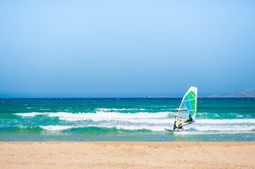 Windsurfing in the sea.