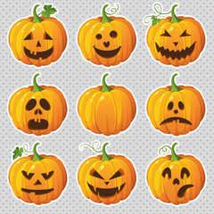 Halloween set of isolated pumpkins. Vector illustration