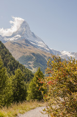 Naklejka premium Zermatt, Dorf, Walliser Dorf, Alpen, Walliser Alpen, Schweizer Berge, Findeln, Findelschlucht, Findelbach, Wanderwege, Wanderziel, Matterhorn, Wallis, Schweiz