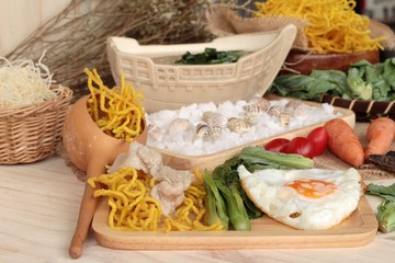Fried noodle of pork and gravy - chinese food.
