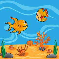 Naklejka na ściany i meble Underwater life with funny fishes