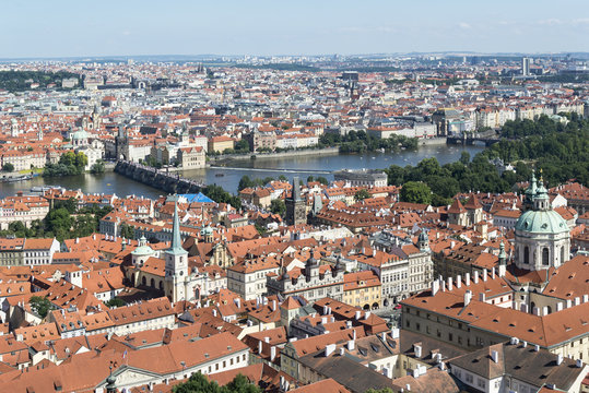 View of Prague from above in the sunny day