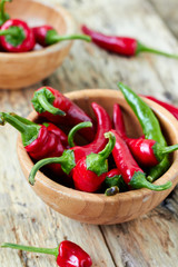 Red Hot Chili Peppers on wooden background