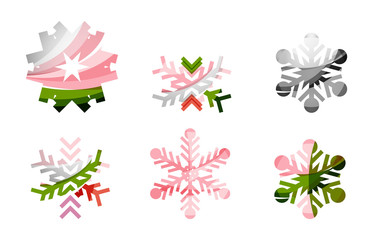 Set of abstract colorful snowflake logo icons, winter concepts