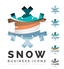 Set of abstract colorful snowflake logo icons, winter concepts