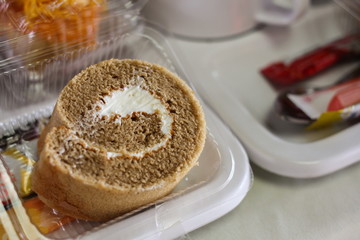 Coffee roll cake in break time