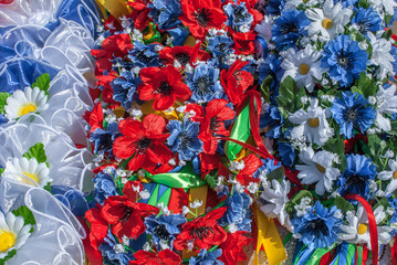 Fototapeta na wymiar artificial flowers made of fabric texture background