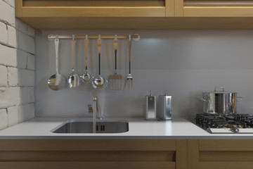 3D illustration of the one-room apartment