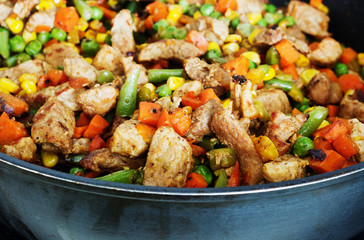 roast meat with vegetables