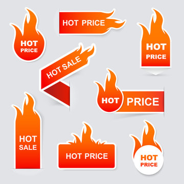 Collection of hot sale and hot price promo seals/stickers.Isolat