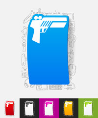 gun game paper sticker with hand drawn elements