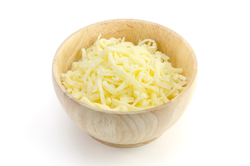 Grated Cheese In A Wooden Bowl