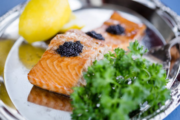 Baked Salmon on a Silver Plate