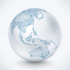 Abstract Telecommunication Earth Map - Asia, Indonesia, Oceania, Australia
