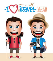 3D Realistic Tourist Man Character Wearing Casual Dress with Camera and Hiker