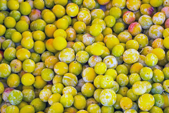 Yellow plums for sale at a market