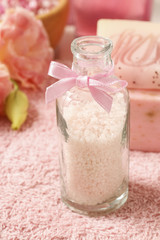 Bottle of pink bath caviar