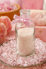 Bottle of pink bath caviar