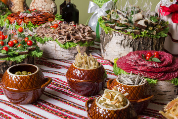 Table with food and drink