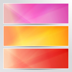 Set of bright and smooth color banners. Collection of background patterns in red, purple and orange color.