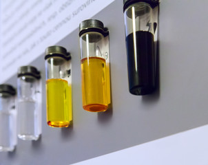 Samples of Various Kinds of Fuel in Test Tubes