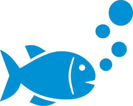 Simple fish icon with bubbles
