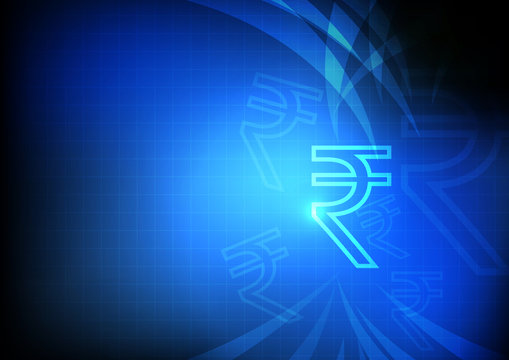 Vector : Indian Rupee symbol with grid and blue background