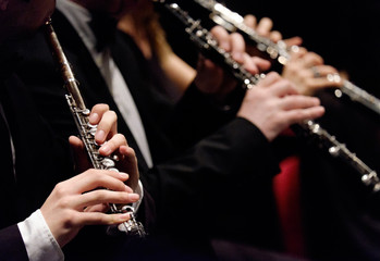 flauto e clarinetto durante concerto musica classica - obrazy, fototapety, plakaty