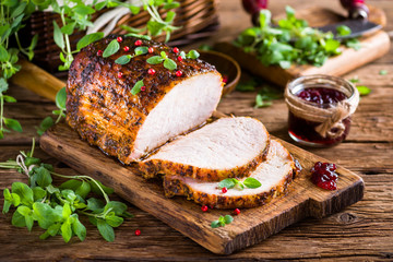 Roasted pork loin with cranberry and marjoram
