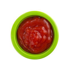 Ketchup filling a small green bowl