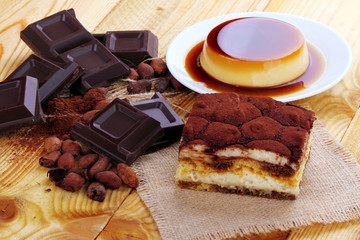 Tiramisù , cioccolato e crem caramel