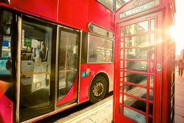 Wall murals London red bus Iconic London red public phone and double decker bus.