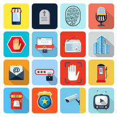 Square flat icons with long shadow, set 12