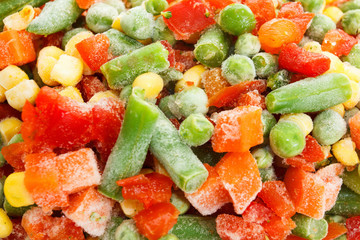 Frozen vegetables with ice