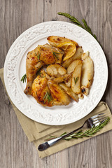 Garlic, Lemon and Rosemary Roasted Chicken. Selective focus.