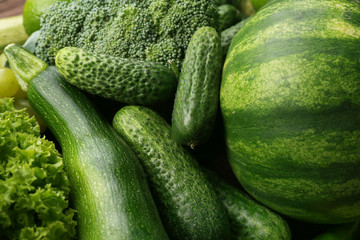 Green fruits and vegetables background