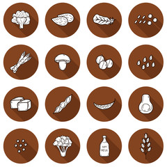 Set of cartoon hand drawn objects on vegan protein source theme