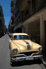Yellow taxi in Old Havana