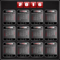 Calendar 2016 vector Sunday first 12 months, techno gadget