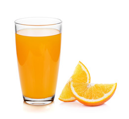 orange and glass with juice isolated on white.