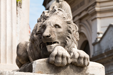 Fototapeta na wymiar Lion sculpture in the cemetery Recoleta, Buenos Aires Argentine