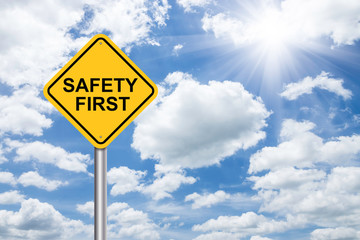 safety first sign on blue sky - 90962153