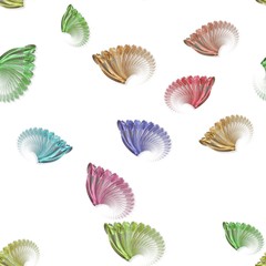 Seamless pastel colored fractal wings pattern on white