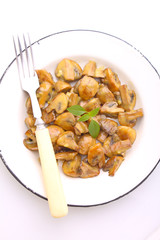 fried mushrooms in a mustard marinade