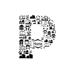Abstract vector alphabet - P, made from the house icon - alphabe