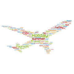 Naklejka premium Conceptual holiday tourism or travel word cloud