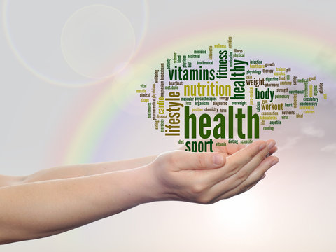 Conceptual health word cloud rainbow